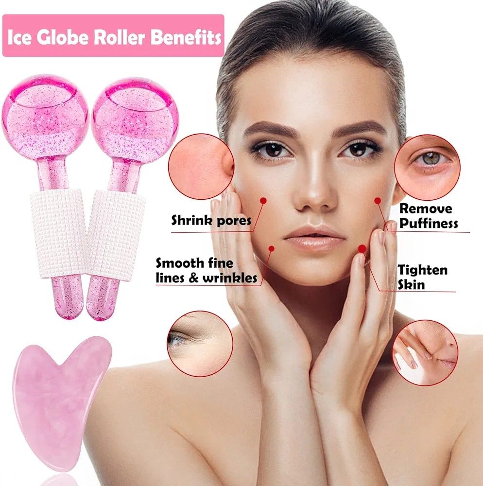 2pcs Ice Globes Facial Massage Tool Set – Cooling Glitter Face Rollers for Skin Tightening, Acne Relief, Wrinkle Reduction, Relaxation & Daily Skincare