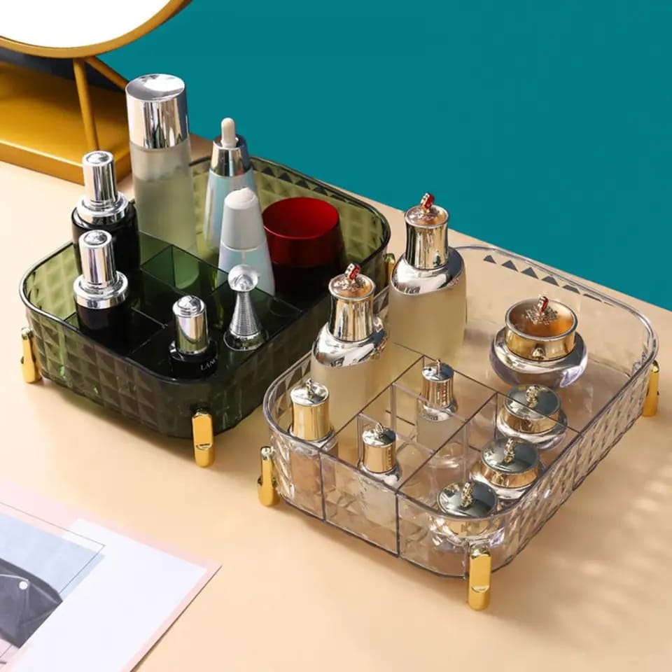 Large Capacity Multi-Grids Transparent Makeup Organizer – Space-Saving Cosmetic Storage Box for Skincare, Toiletries & Daily Essentials