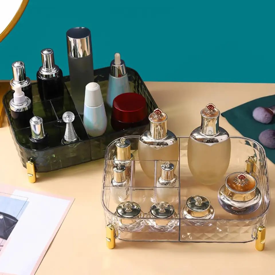 Large Capacity Multi-Grids Transparent Makeup Organizer – Space-Saving Cosmetic Storage Box for Skincare, Toiletries & Daily Essentials