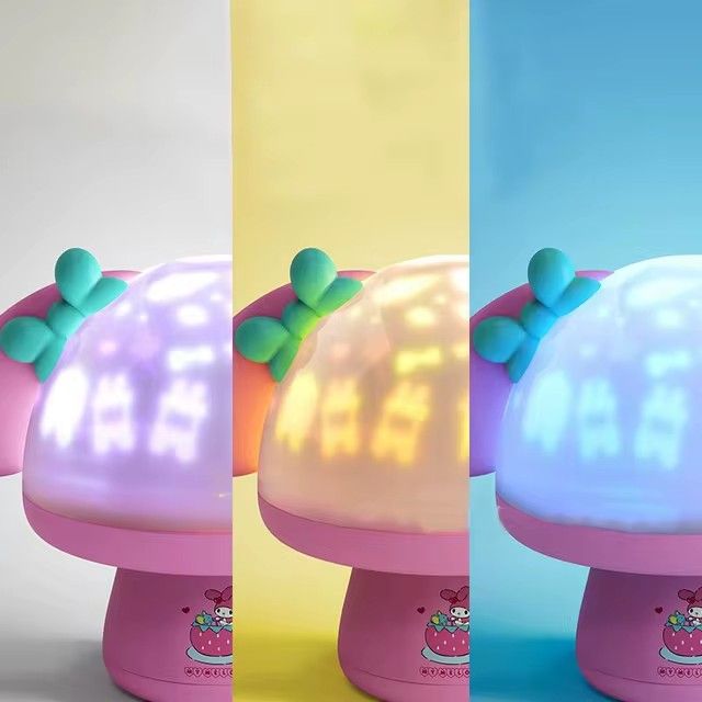 Mushroom Starry Sky Night Lamp with Kids Melodies – Cartoon Sanrio My Melody & Kuromi Design, Desktop Mood Light, Cute Christmas Gift for Kids & Girls