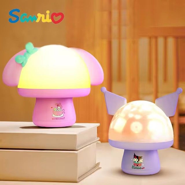 Mushroom Starry Sky Night Lamp with Kids Melodies – Cartoon Sanrio My Melody & Kuromi Design, Desktop Mood Light, Cute Christmas Gift for Kids & Girls