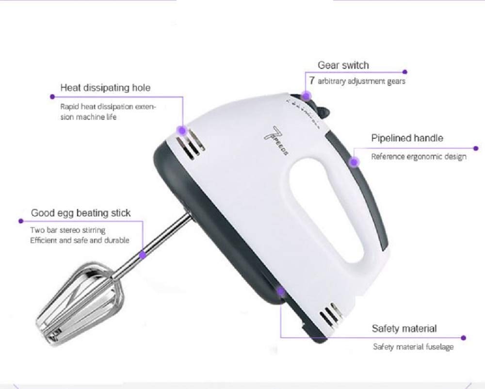 Electric 7 Speed Hand Mixer with 4 Pieces Stainless Blender, Bitter for Cake/Cream Mix, Food Blender, Beater for Kitchen