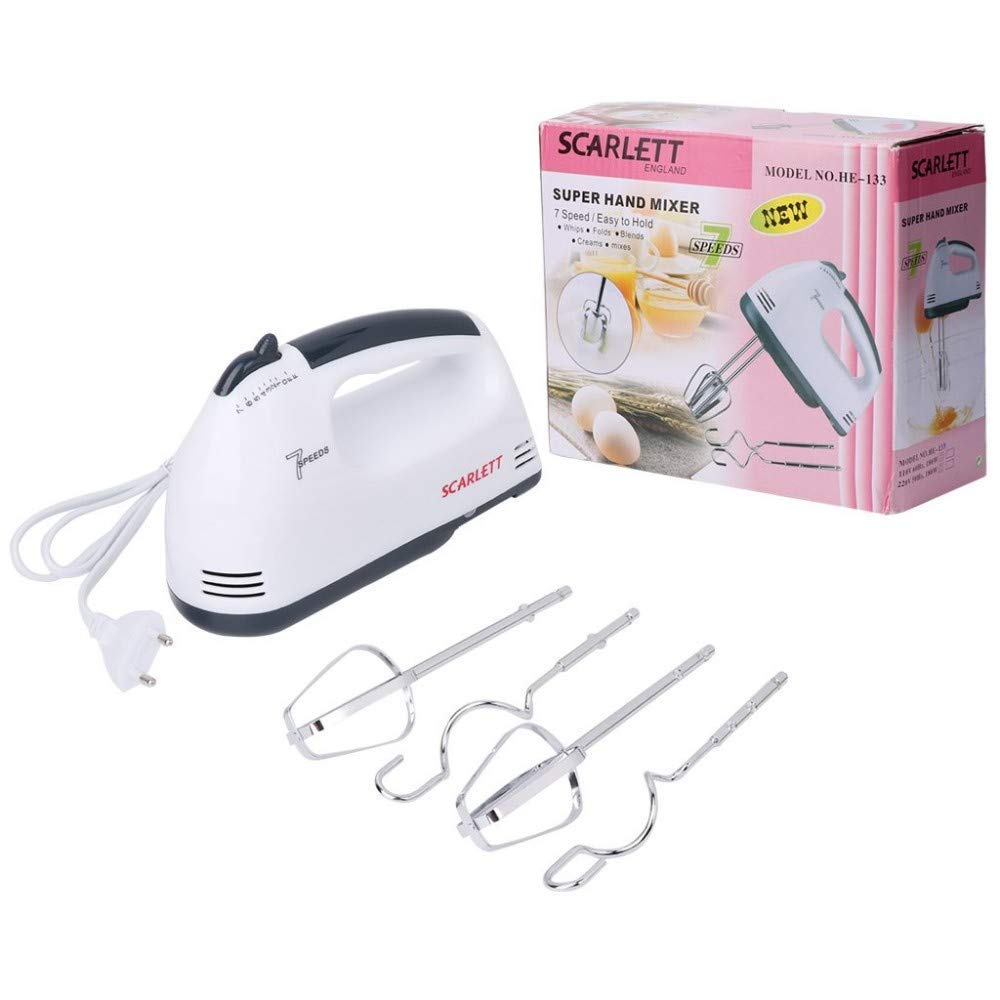 Electric 7 Speed Hand Mixer with 4 Pieces Stainless Blender, Bitter for Cake/Cream Mix, Food Blender, Beater for Kitchen