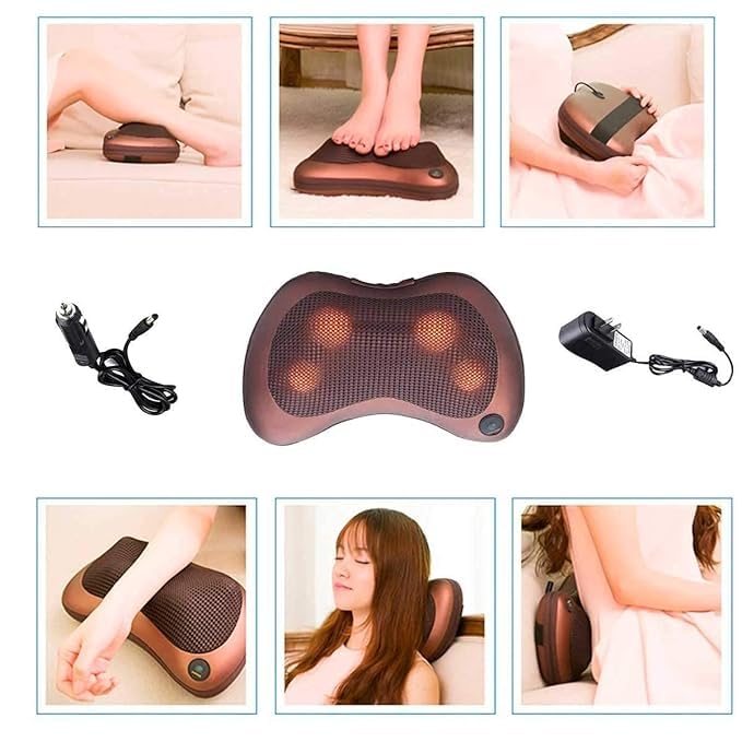 Neck Back Shoulder Heat Pillow Massager for Car Home Office Electronic Massage Pillow Deep Kneading Massager Relax Pain Pillow Cushion Electric Infrared Heating Massager