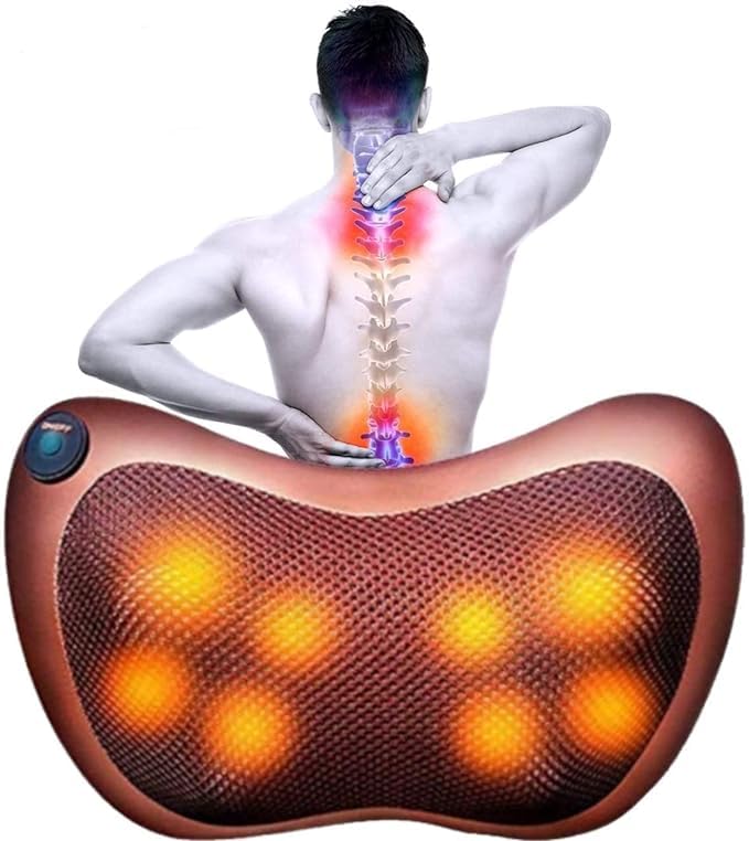 Neck Back Shoulder Heat Pillow Massager for Car Home Office Electronic Massage Pillow Deep Kneading Massager Relax Pain Pillow Cushion Electric Infrared Heating Massager