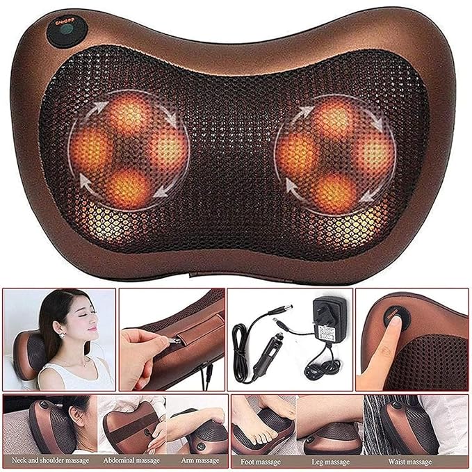 Neck Back Shoulder Heat Pillow Massager for Car Home Office Electronic Massage Pillow Deep Kneading Massager Relax Pain Pillow Cushion Electric Infrared Heating Massager