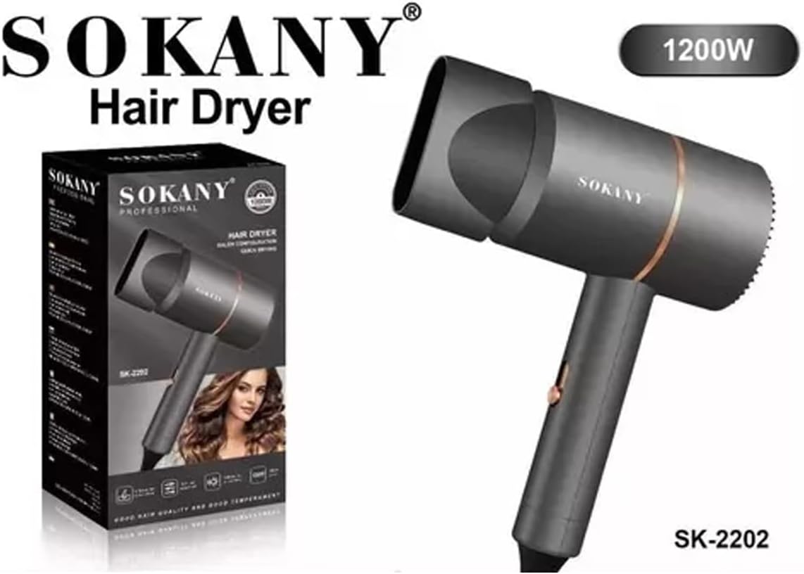 Portable Ionic SOKAYA Hair Dryer, Foldable Handle Hair Dryer,1200W Blow Dryer with Diffuser/Concentrator/Comb Nozzle,Intelligent Temperature Control,Low Noise for Home/Salon/Travel