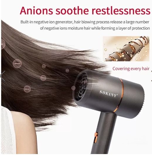 Portable Ionic SOKAYA Hair Dryer, Foldable Handle Hair Dryer,1200W Blow Dryer with Diffuser/Concentrator/Comb Nozzle,Intelligent Temperature Control,Low Noise for Home/Salon/Travel