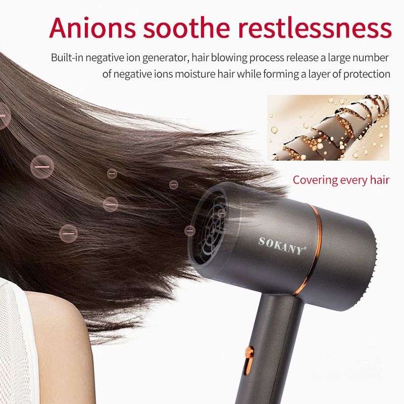 Portable Ionic SOKAYA Hair Dryer, Foldable Handle Hair Dryer,1200W Blow Dryer with Diffuser/Concentrator/Comb Nozzle,Intelligent Temperature Control,Low Noise for Home/Salon/Travel