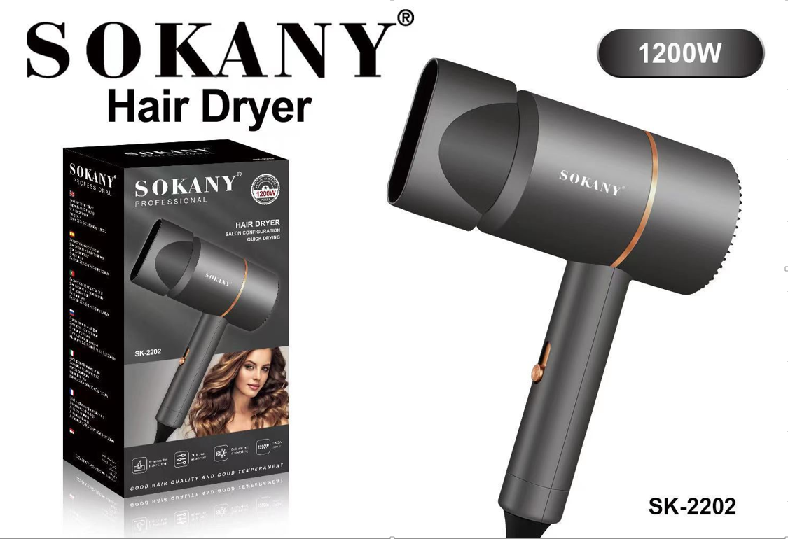 Portable Ionic SOKAYA Hair Dryer, Foldable Handle Hair Dryer,1200W Blow Dryer with Diffuser/Concentrator/Comb Nozzle,Intelligent Temperature Control,Low Noise for Home/Salon/Travel