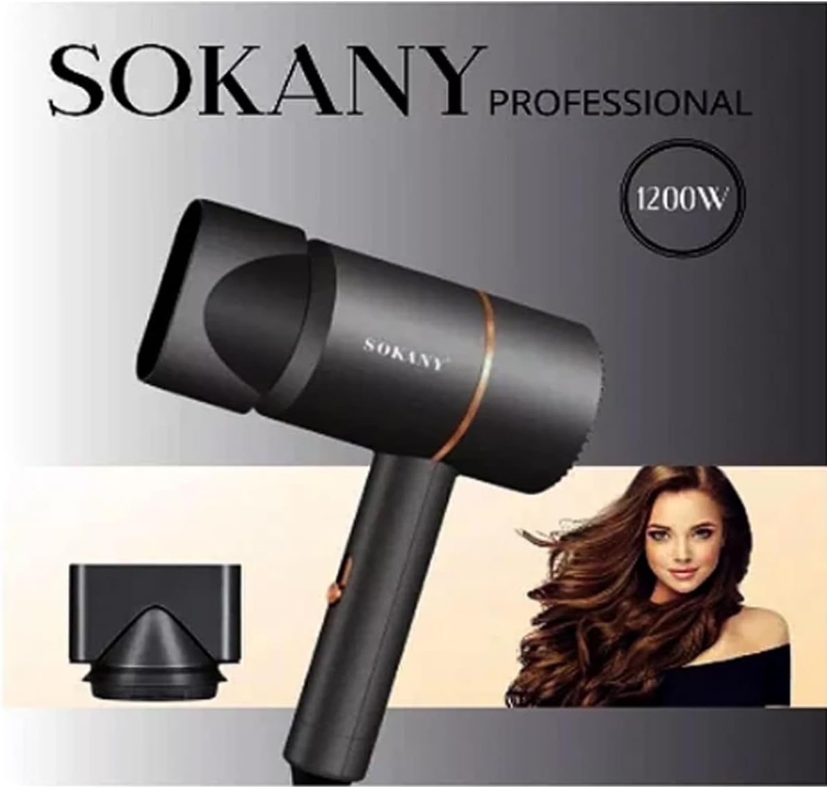 Portable Ionic SOKAYA Hair Dryer, Foldable Handle Hair Dryer,1200W Blow Dryer with Diffuser/Concentrator/Comb Nozzle,Intelligent Temperature Control,Low Noise for Home/Salon/Travel