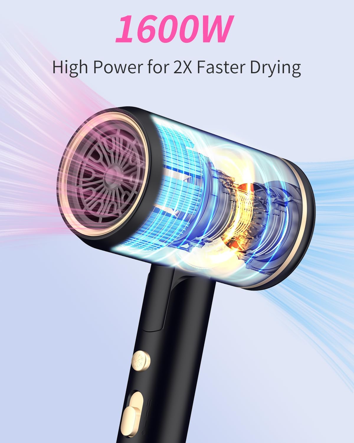 Portable Ionic SOKAYA Hair Dryer, Foldable Handle Hair Dryer,1200W Blow Dryer with Diffuser/Concentrator/Comb Nozzle,Intelligent Temperature Control,Low Noise for Home/Salon/Travel