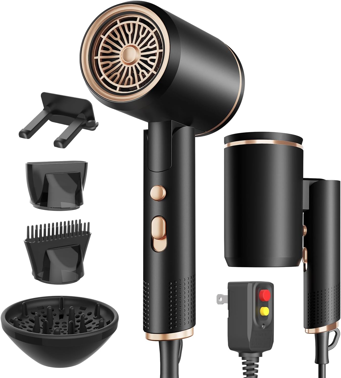 Portable Ionic SOKAYA Hair Dryer, Foldable Handle Hair Dryer,1200W Blow Dryer with Diffuser/Concentrator/Comb Nozzle,Intelligent Temperature Control,Low Noise for Home/Salon/Travel