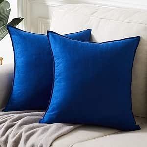 5 COMBO Navy Blue Throw Pillow Covers 45x45 CM for Couch Sofa Living Room, Velvet Soft Cozy Solid Decorative Square Throw Pillows Case Set Cushion Cover Pack of 5