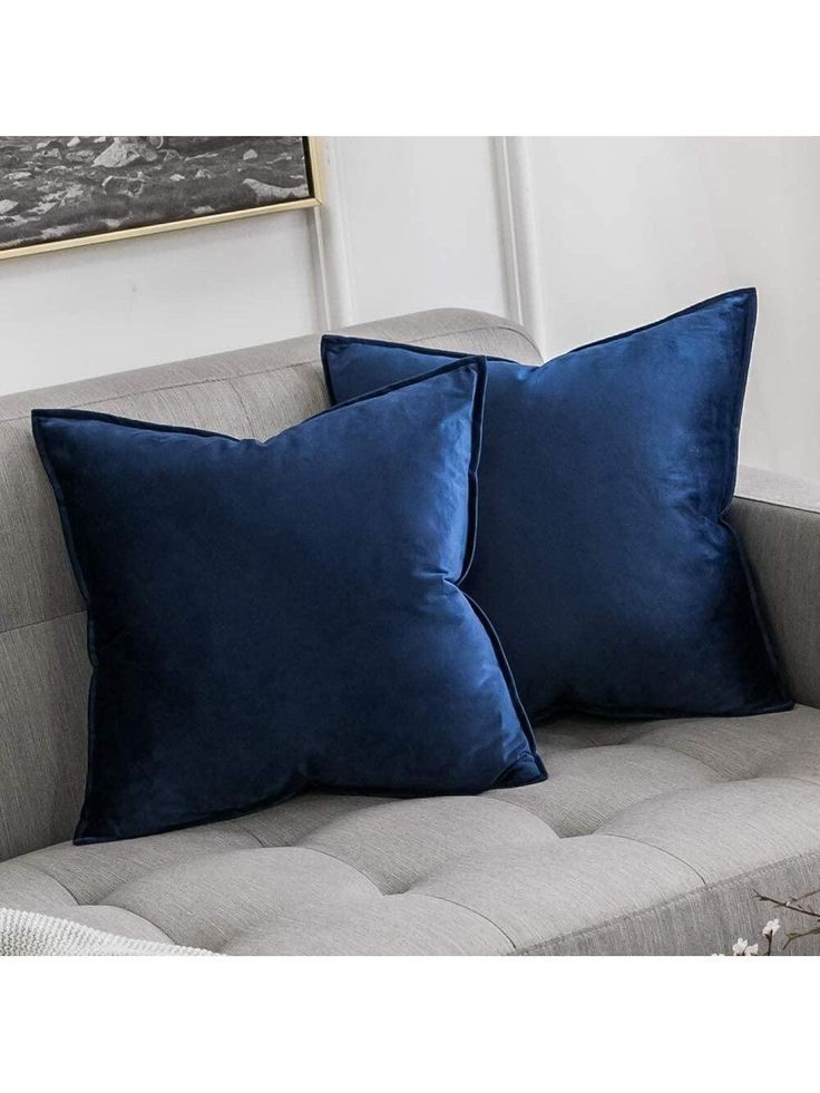 5 COMBO Navy Blue Throw Pillow Covers 45x45 CM for Couch Sofa Living Room, Velvet Soft Cozy Solid Decorative Square Throw Pillows Case Set Cushion Cover Pack of 5