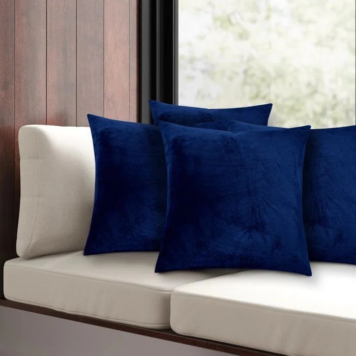 5 COMBO Navy Blue Throw Pillow Covers 45x45 CM for Couch Sofa Living Room, Velvet Soft Cozy Solid Decorative Square Throw Pillows Case Set Cushion Cover Pack of 5