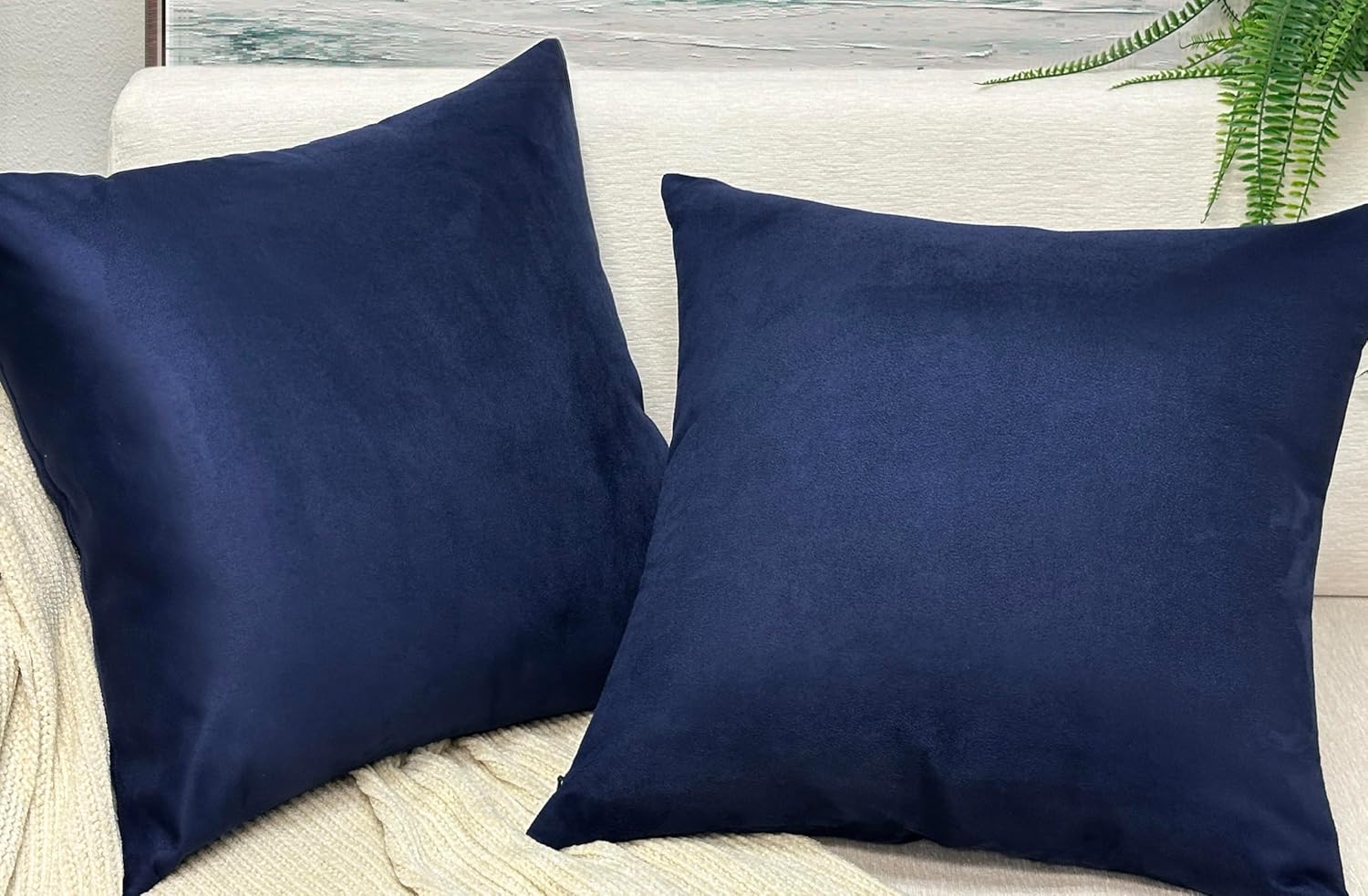 5 COMBO Navy Blue Throw Pillow Covers 45x45 CM for Couch Sofa Living Room, Velvet Soft Cozy Solid Decorative Square Throw Pillows Case Set Cushion Cover Pack of 5