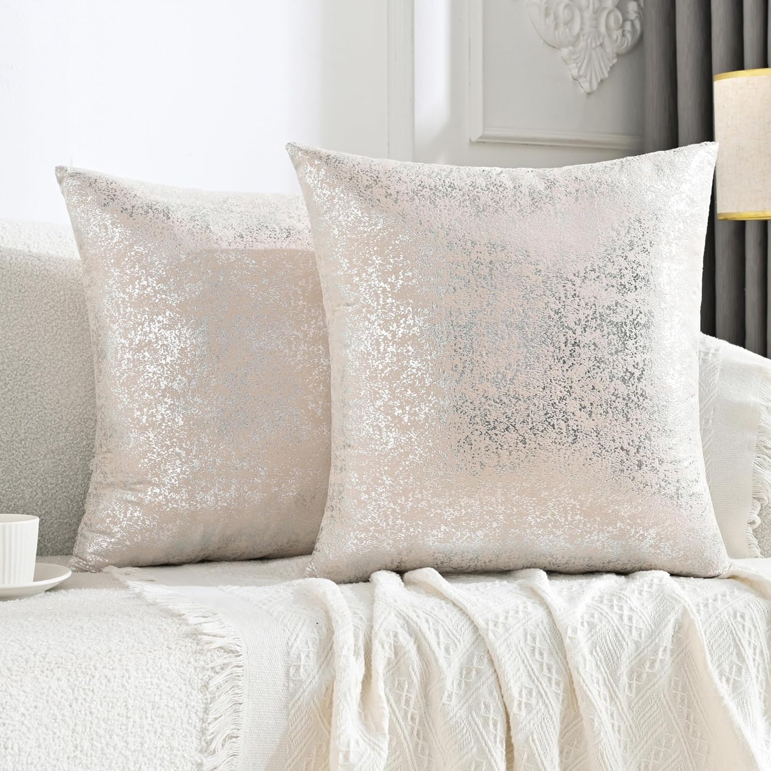 5 COMBO of Sparkling Decorative Pillow Covers Set of 5,Sliver Glitter Throw Pillows Cover 145x45 cm for Living Room Bed Sofa Couch, Morden Home Luxury Decor(45x45,Sliver Champagne)