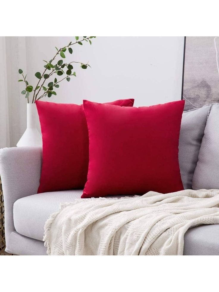 5 combo Throw Velvet Microfiber Soft Cushion, Pillow for Sofa Living Room and Bedroom, 45 *45 cm , Red, 5 Pieces