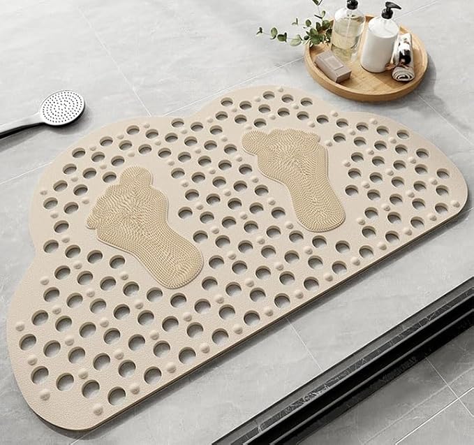 Cloud Shower Stall Mat with Suction Cups and Drain Holes,Non Slip Shower Mat, Nonslip Bath Mat for Bathroom, Bath Tub Mat Bathroom with Footprint Shape,Non Slip Shower Mats With massage.(Pink,36x70cm/