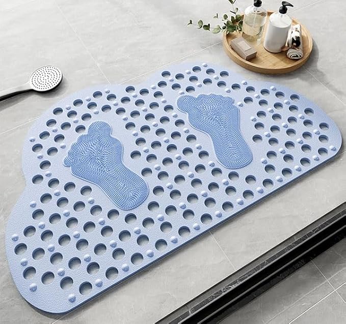 Cloud Shower Stall Mat with Suction Cups and Drain Holes,Non Slip Shower Mat, Nonslip Bath Mat for Bathroom, Bath Tub Mat Bathroom with Footprint Shape,Non Slip Shower Mats With massage.(Pink,36x70cm/