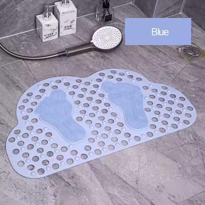 Cloud Shower Stall Mat with Suction Cups and Drain Holes,Non Slip Shower Mat, Nonslip Bath Mat for Bathroom, Bath Tub Mat Bathroom with Footprint Shape,Non Slip Shower Mats With massage.(Pink,36x70cm/