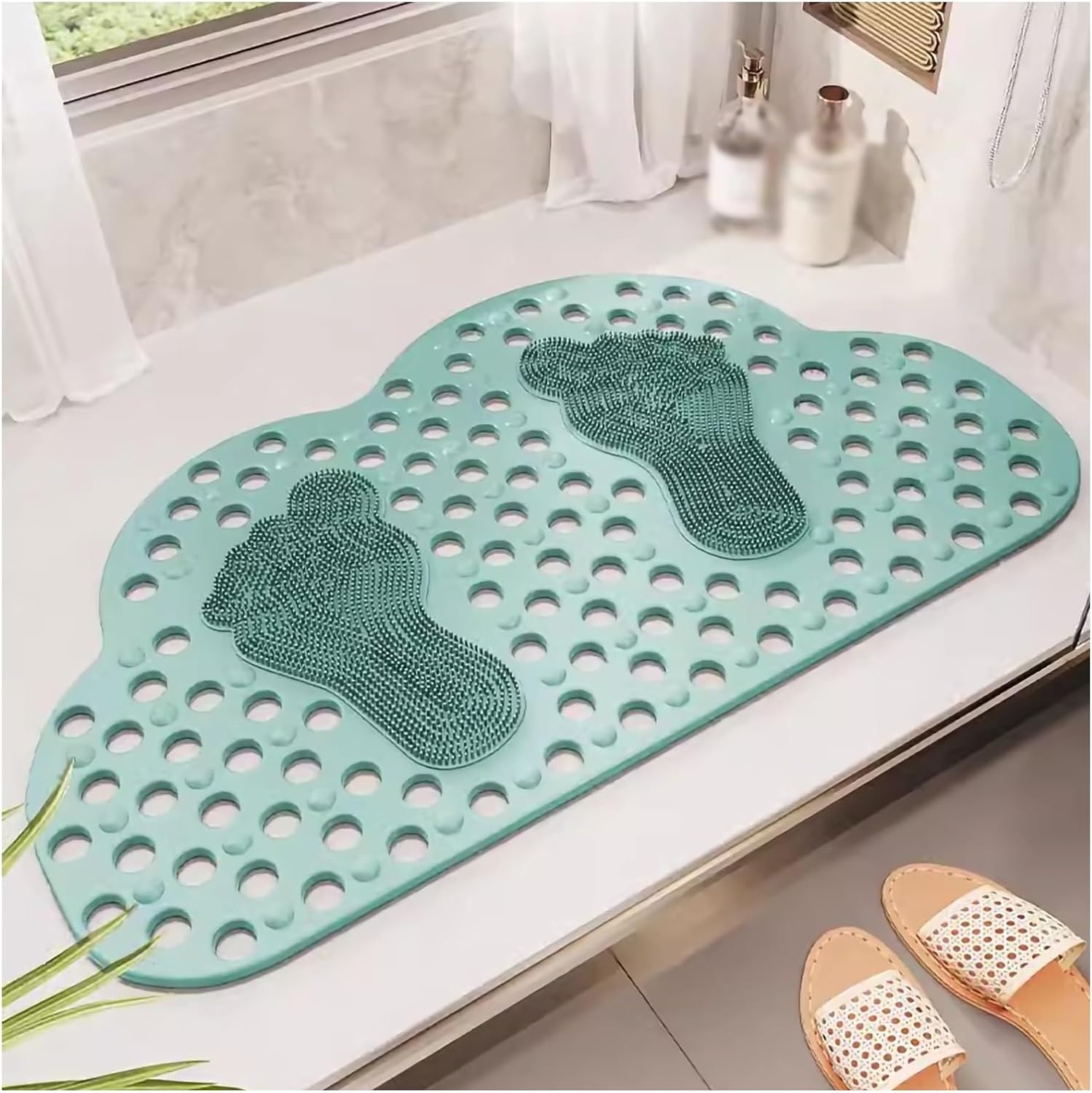 Cloud Shower Stall Mat with Suction Cups and Drain Holes,Non Slip Shower Mat, Nonslip Bath Mat for Bathroom, Bath Tub Mat Bathroom with Footprint Shape,Non Slip Shower Mats With massage.(Pink,36x70cm/