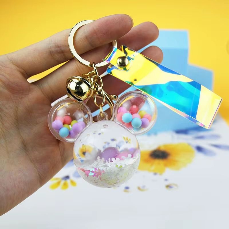 Acrylic KeyHolders Fashion Creative Mickey School Bag Keyring Pendant Cartoon Liquid Into Oil Drift Bottle Keychain