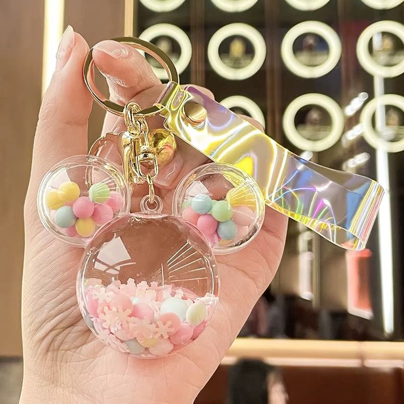 Acrylic KeyHolders Fashion Creative Mickey School Bag Keyring Pendant Cartoon Liquid Into Oil Drift Bottle Keychain