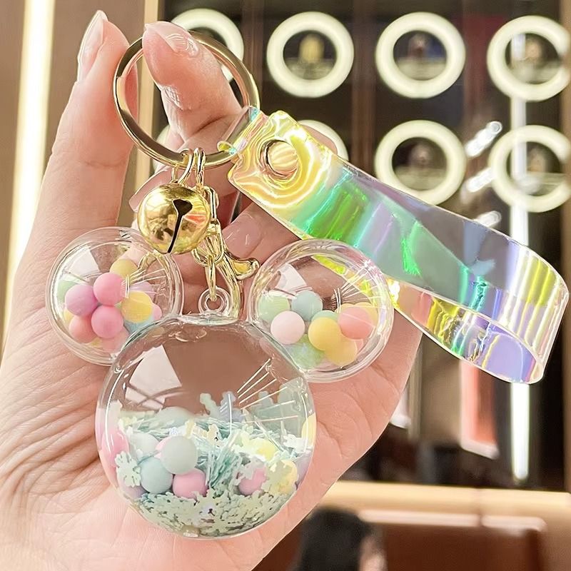 Acrylic KeyHolders Fashion Creative Mickey School Bag Keyring Pendant Cartoon Liquid Into Oil Drift Bottle Keychain