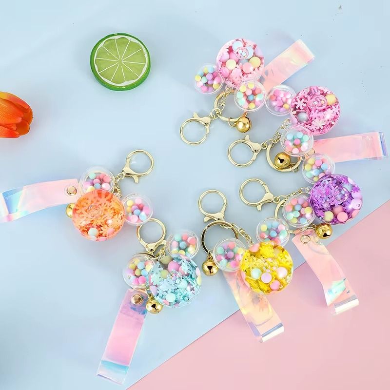 Acrylic KeyHolders Fashion Creative Mickey School Bag Keyring Pendant Cartoon Liquid Into Oil Drift Bottle Keychain