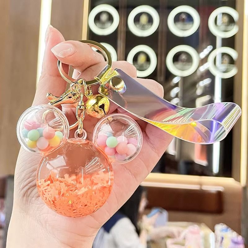 Acrylic KeyHolders Fashion Creative Mickey School Bag Keyring Pendant Cartoon Liquid Into Oil Drift Bottle Keychain