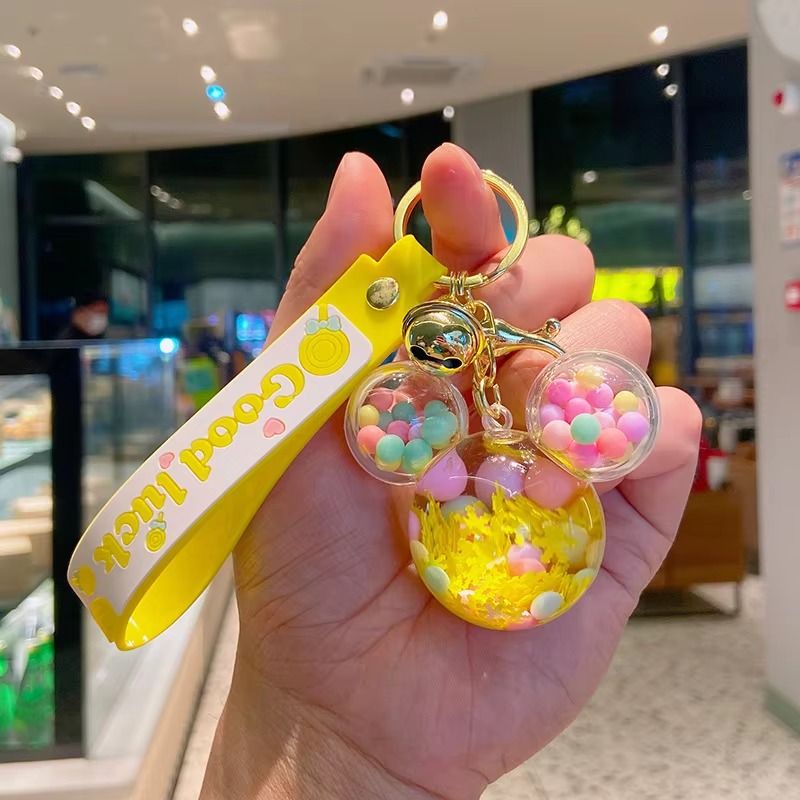 Acrylic KeyHolders Fashion Creative Mickey School Bag Keyring Pendant Cartoon Liquid Into Oil Drift Bottle Keychain