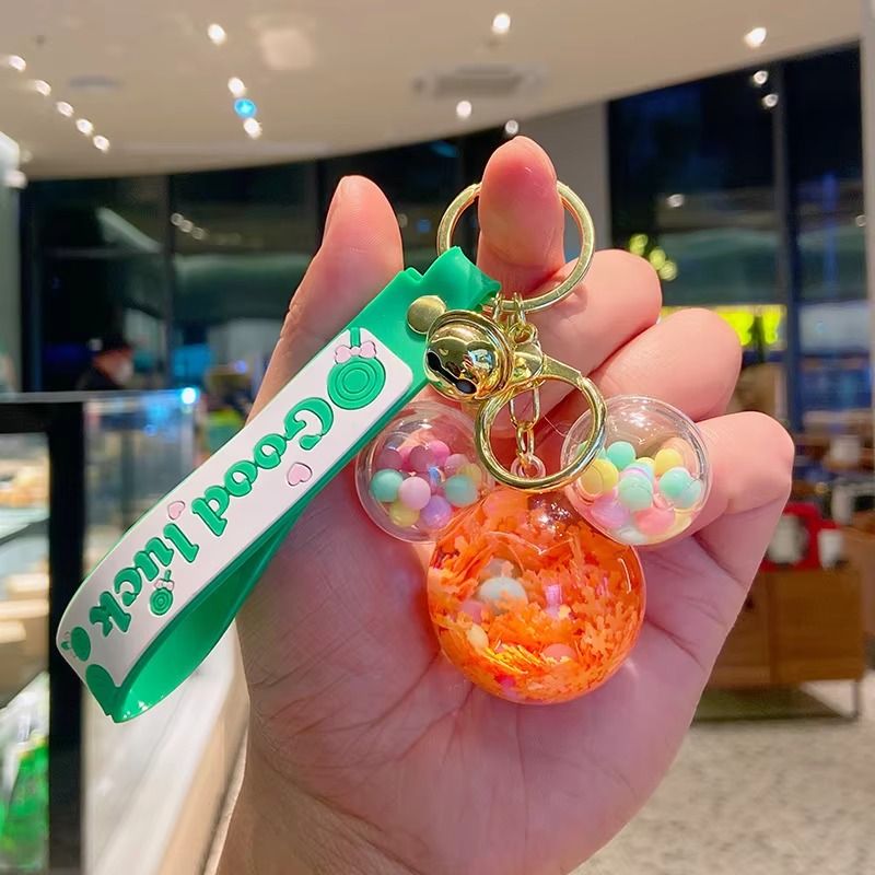 Acrylic KeyHolders Fashion Creative Mickey School Bag Keyring Pendant Cartoon Liquid Into Oil Drift Bottle Keychain