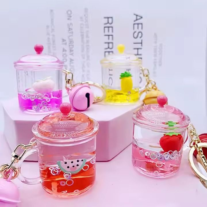 Acrylic KeyHolders Fashion Creative Mickey School Bag Cute Bubble Tea Floating, Liquid Acrylic Keychain
