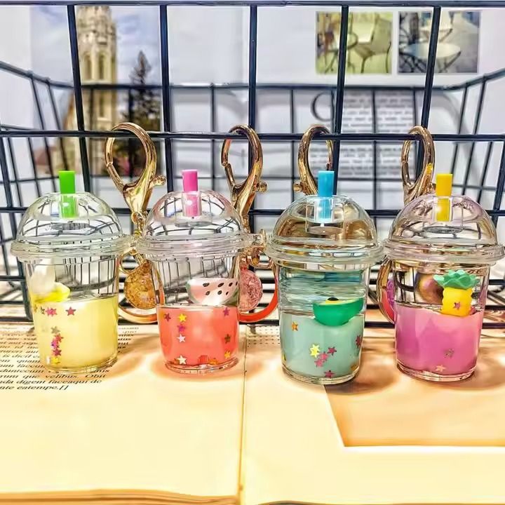 Acrylic KeyHolders Fashion Creative Mickey School Bag Cute Bubble Tea Floating, Liquid Acrylic Keychain