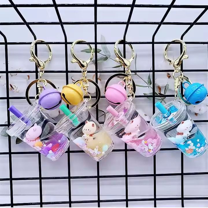 Acrylic KeyHolders Fashion Creative Mickey School Bag Cute Bubble Tea Floating, Liquid Acrylic Keychain