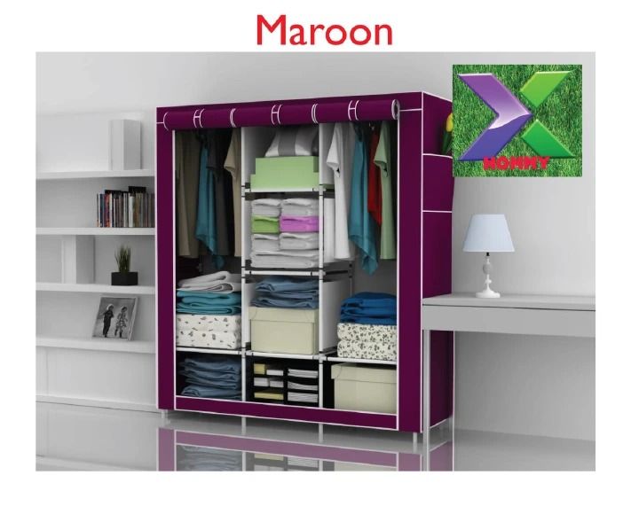 Portable Wardrobe Closet, 47 Inch Clothes Storage Organizer Rack Shelves, Non-Woven Fabric Cover Standing Closet with 2 Hanging Rods, Durable, Quick and Easy Assembly