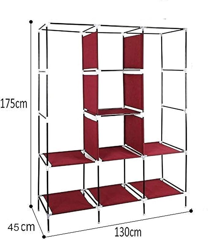 Portable Wardrobe Closet, 47 Inch Clothes Storage Organizer Rack Shelves, Non-Woven Fabric Cover Standing Closet with 2 Hanging Rods, Durable, Quick and Easy Assembly