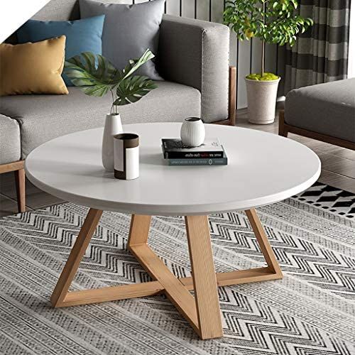 1 PC Coffee Table, Round Side Table with Sturdy Wood Frame, Modern Marble Table Top, Round Coffee Tables for Living Room, Office, Home, Easy Assembly