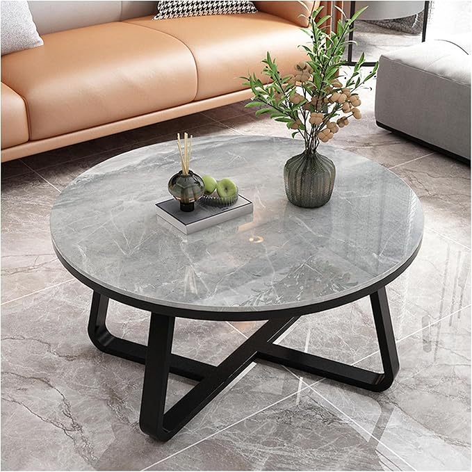 1 PC Coffee Table, Round Side Table with Sturdy Wood Frame, Modern Marble Table Top, Round Coffee Tables for Living Room, Office, Home, Easy Assembly
