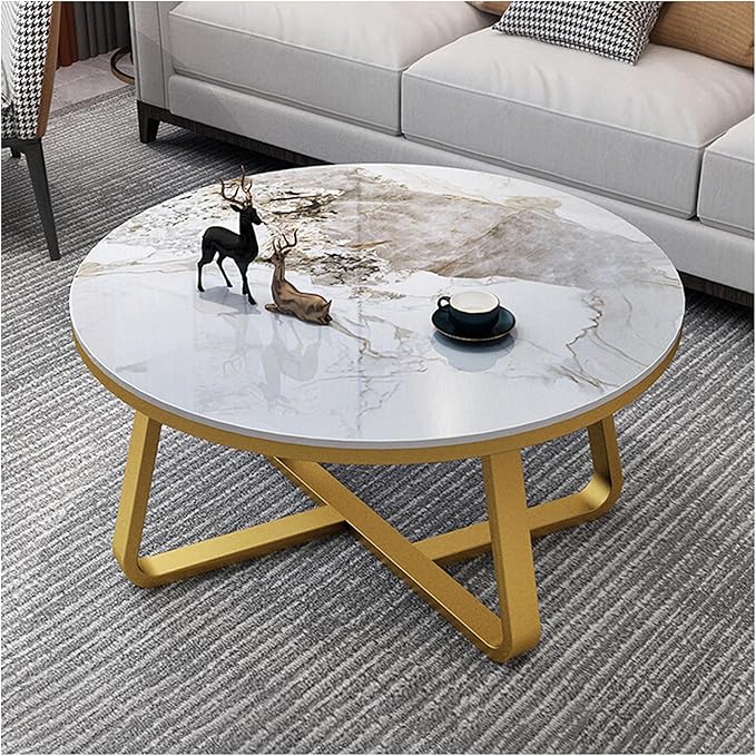 1 PC Coffee Table, Round Side Table with Sturdy Wood Frame, Modern Marble Table Top, Round Coffee Tables for Living Room, Office, Home, Easy Assembly