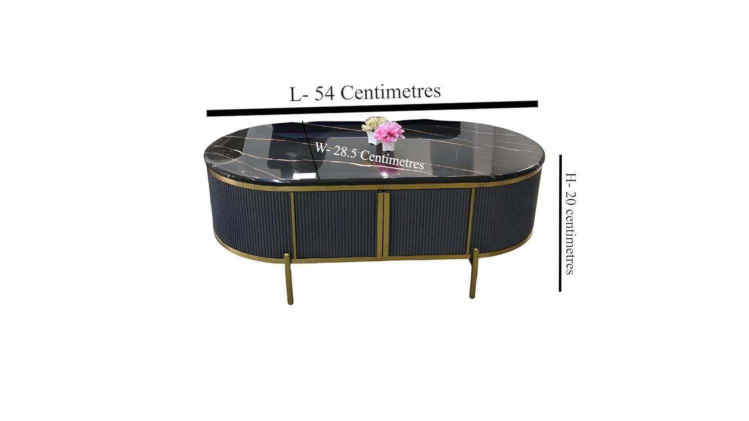 1 PC Modern Oval Faux Marble Coffee Table with Gold Metal Frame Living Room Table with Shelf Cocktail Table - Shelves Included 18" H x 39.5" L x 19.5" W