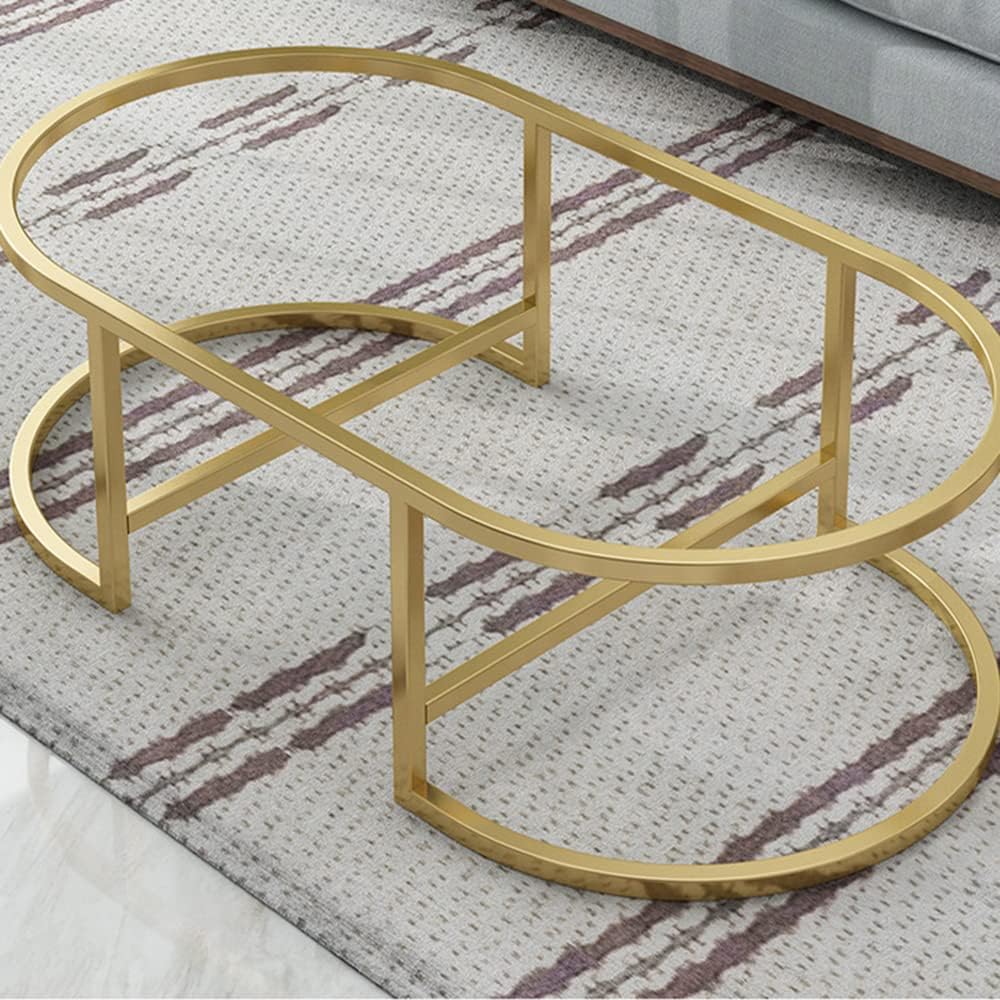 1 PC Modern Oval Faux Marble Coffee Table with Gold Metal Frame Living Room Table with Shelf Cocktail Table - Shelves Included 18" H x 39.5" L x 19.5" W