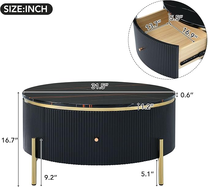 1 PC Modern Round Coffee Table with 1 Large Drawers Storage Accent Table