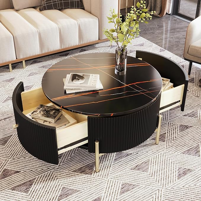 1 PC Modern Round Coffee Table with 1 Large Drawers Storage Accent Table