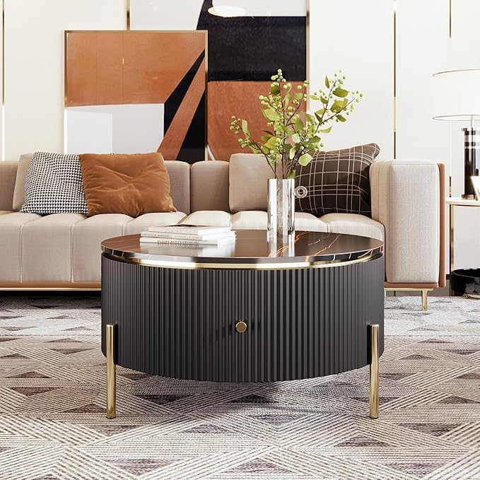 1 PC Modern Round Coffee Table with 1 Large Drawers Storage Accent Table