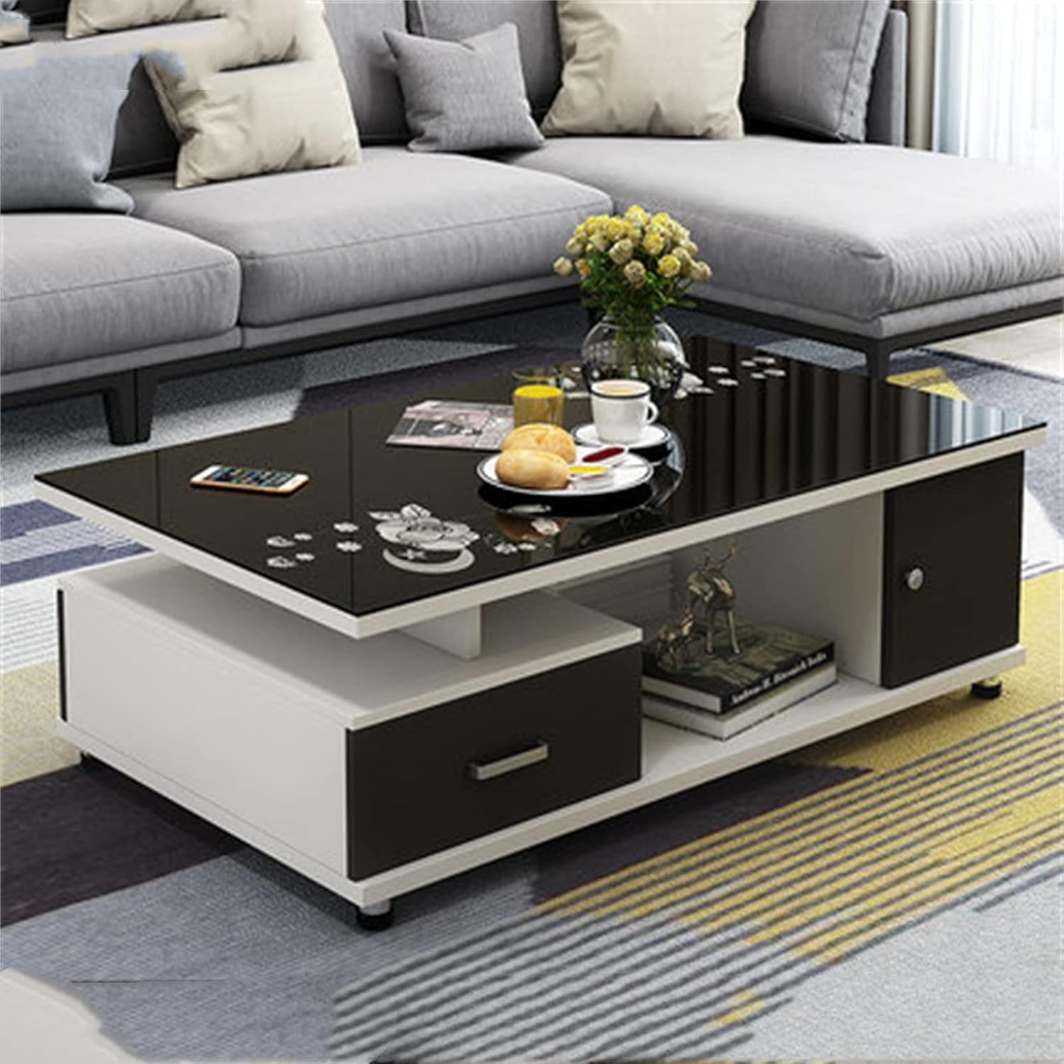 1 PC Side Table Coffee Table Table Living Room Home Simple Small Apartment Tea Table Light Luxury Glossy Coffee Table Flower Table Living Table (Color: White, Size: 120x40x60cm)