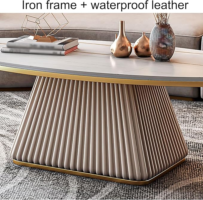1 PC Unique Coffee Table, Luxury Slate Coffee Table, Modern Oval Coffee Table with Metal Iron Frame, Household Creative Living Room Center Table, Easy to Assemble,Coffee Tables for Small Spaces