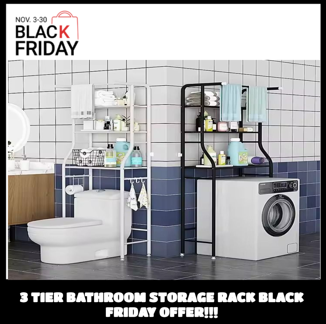 3 Tier Bathroom Washing Machine Storage Rack Space Saving Organizer for Laundry Detergent, Fabric Softener and Accessories